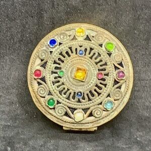 Antique Austria Signed Jeweled Bronze Hinged Box Compact 1800’s Era Amazing !!